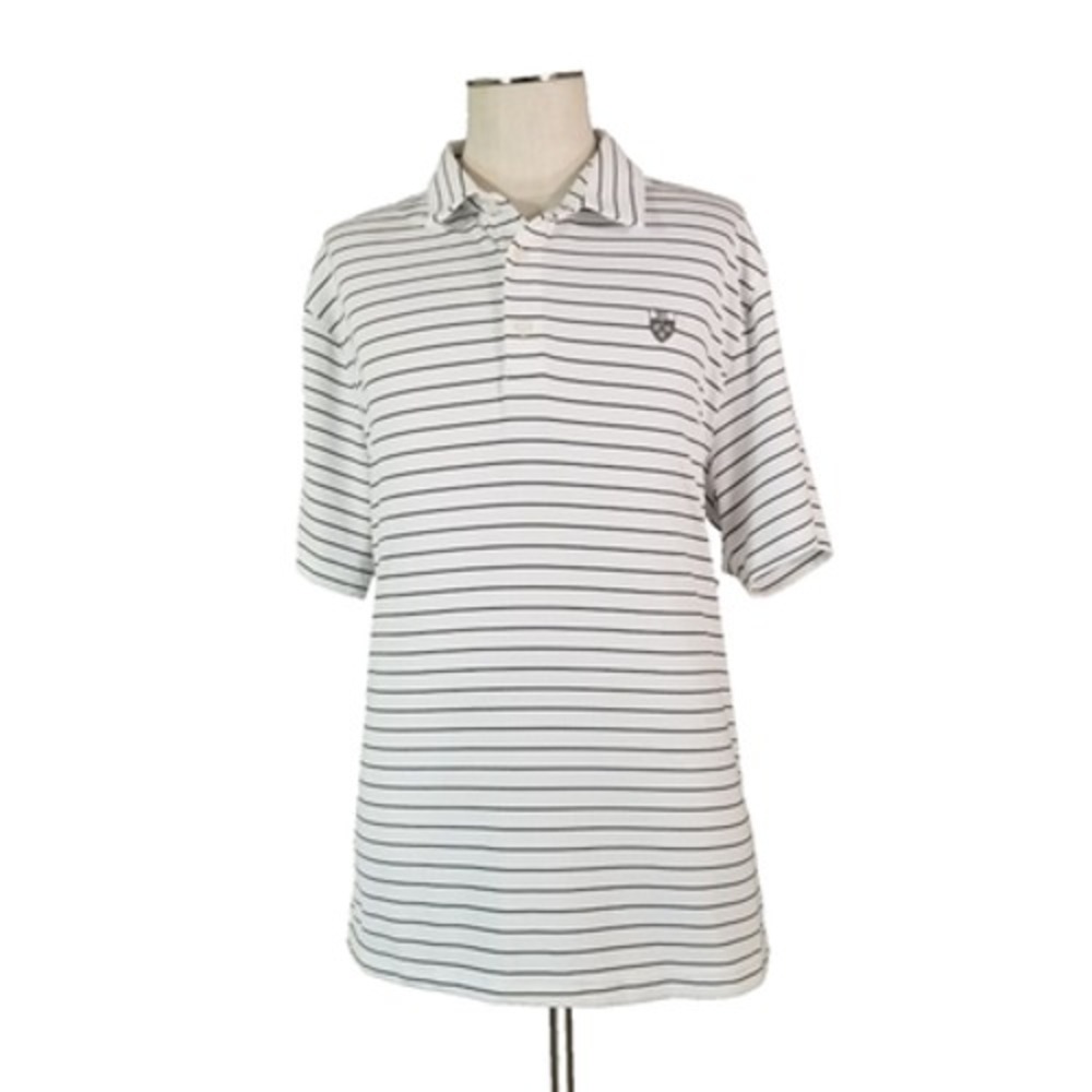 Under Armour Polo Mens 2XL White HeatGear Loose Fit Striped Golf Shirt 3D2-13